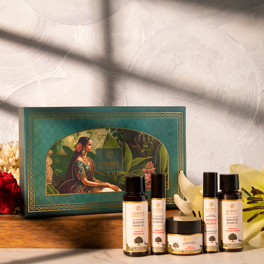 Eternal Luxe Hair Repairing Essentials Gift Set of Keratin Shampoo (30ml), Conditioner (30ml), Masque (25g), Serum (10ml), Argan Oil (10ml)