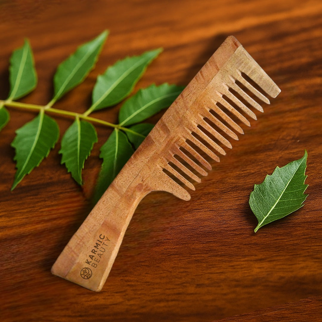 🎁 Karmic Beauty Raw Neem Wooden Comb with Handle