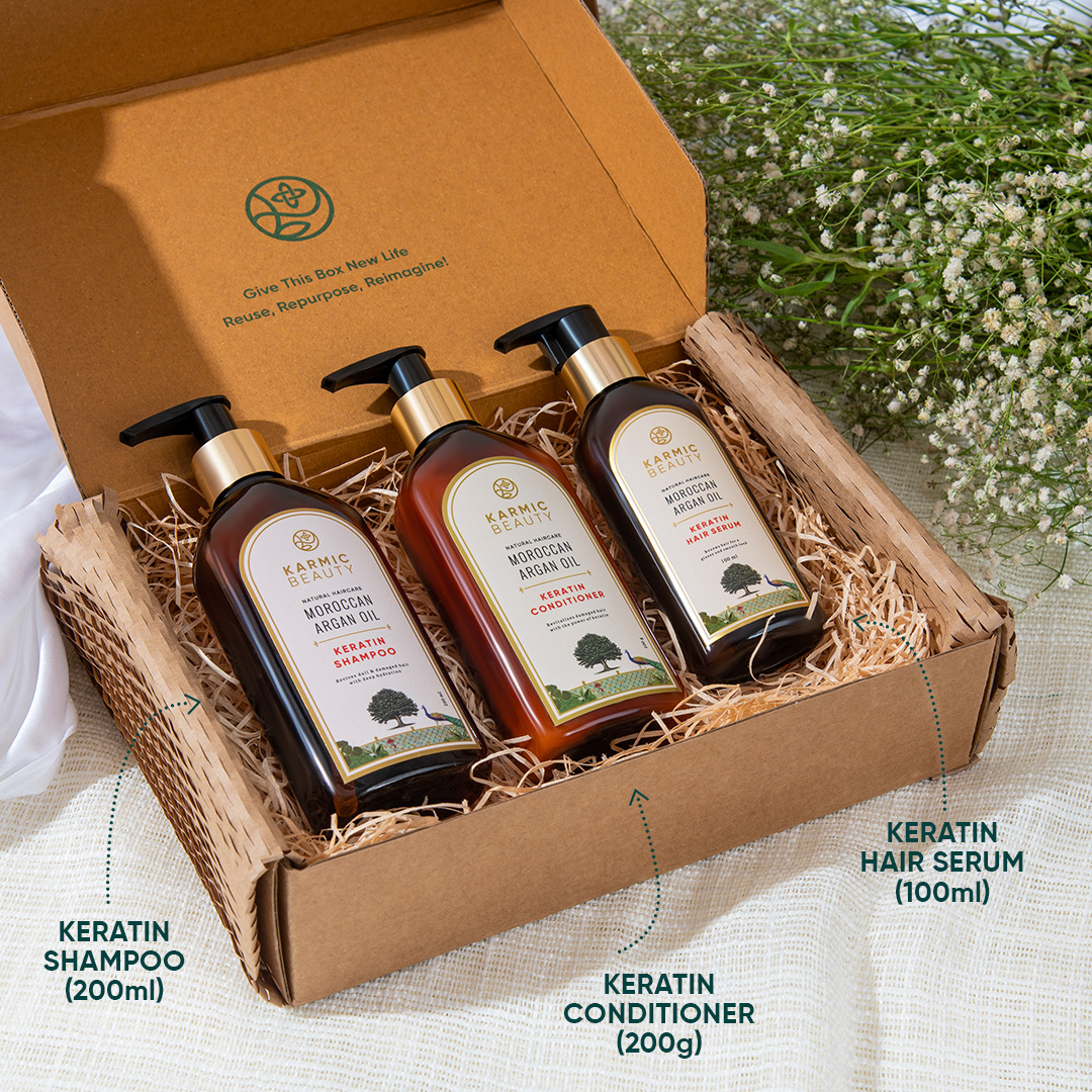 Karmic Beauty's Regal Roots Maharaja Hair Care Set of Keratin Shampoo, Conditioner and Hair Serum.