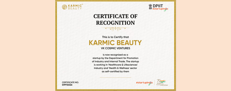 Karmic Beauty Earns Prestigious Startup India Recognition by Department for Promotion of Industry and Internal Trade