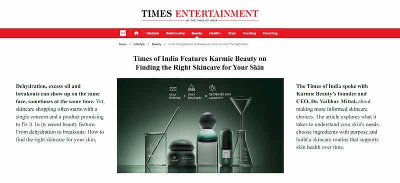 Times of India Features Karmic Beauty on Finding the Right Skincare for Your Skin