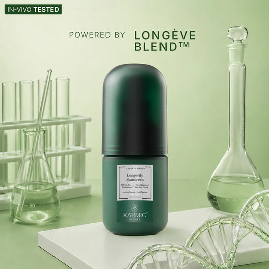 Longevity Sunscreen™ • SPF 50 PA++++ Very High Sun Protection • Tested on Indian Skin