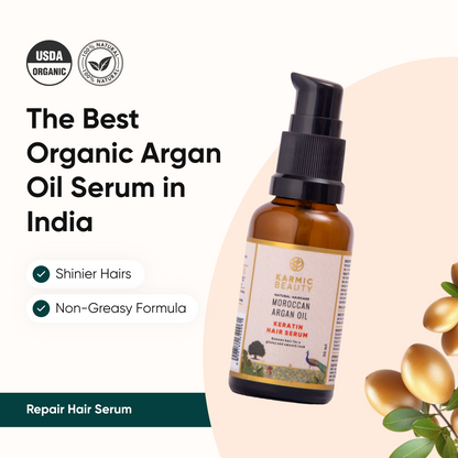 Smoothening Hair Serum with Certified Organic Moroccan Argan Oil & 100% Natural Keratin
