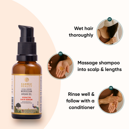 Smoothening Hair Serum with Certified Organic Moroccan Argan Oil & 100% Natural Keratin