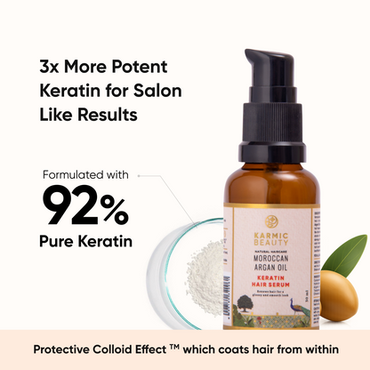 Smoothening Hair Serum with Certified Organic Moroccan Argan Oil & 100% Natural Keratin