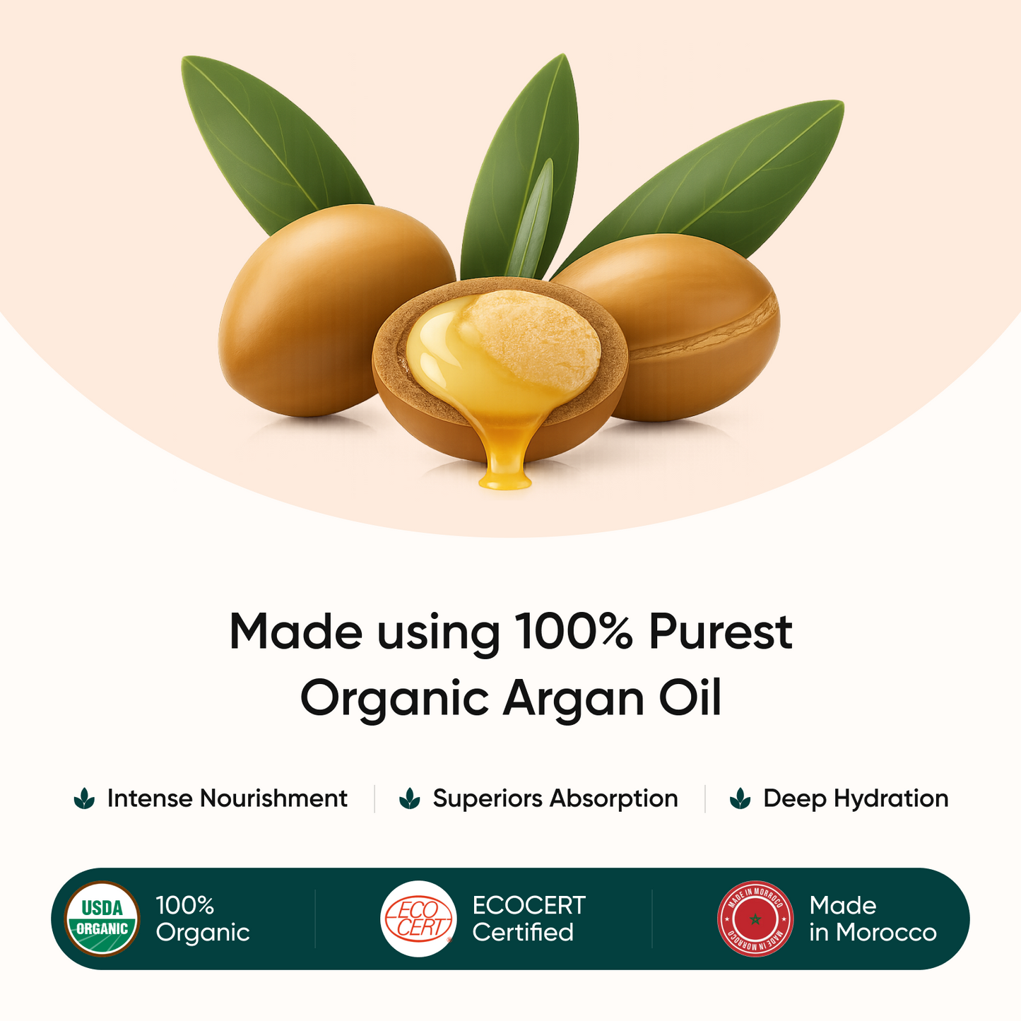 Smoothening Hair Serum with Certified Organic Moroccan Argan Oil & 100% Natural Keratin