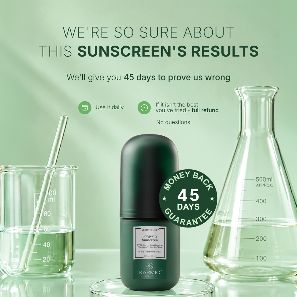 Longevity Sunscreen™ • SPF 50 PA++++ Very High Sun Protection • Tested on Indian Skin