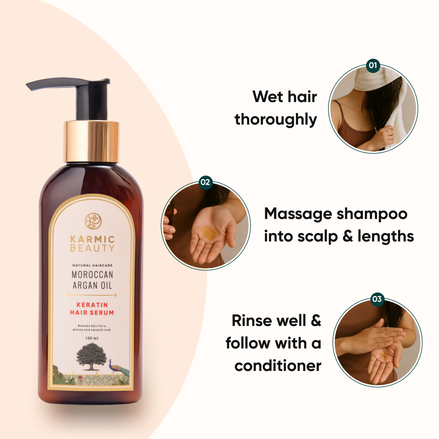 Smoothening Hair Serum with Certified Organic Moroccan Argan Oil & 100% Natural Keratin