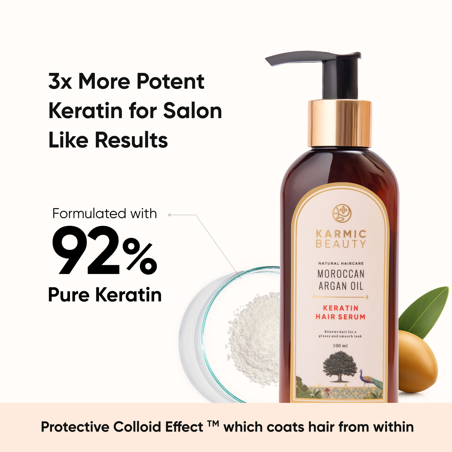 Smoothening Hair Serum with Certified Organic Moroccan Argan Oil & 100% Natural Keratin