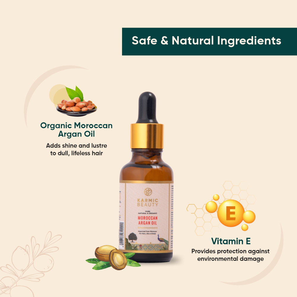 Pure Moroccan argan oil safe and natural ingredients of Karmic Beauty products.