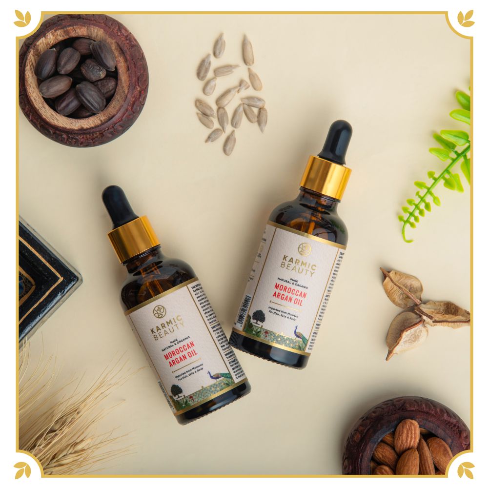 Karmic Beauty Argan Oil Made with 100% Pure Natural and Organic Argan, sourced from Morocco.