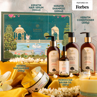 Heritage Collection: Luxury Gift Box Set of Keratin Shampoo (200ml), Conditioner (200g), Masque (200g), Serum (100ml), Argan Oil (30ml)