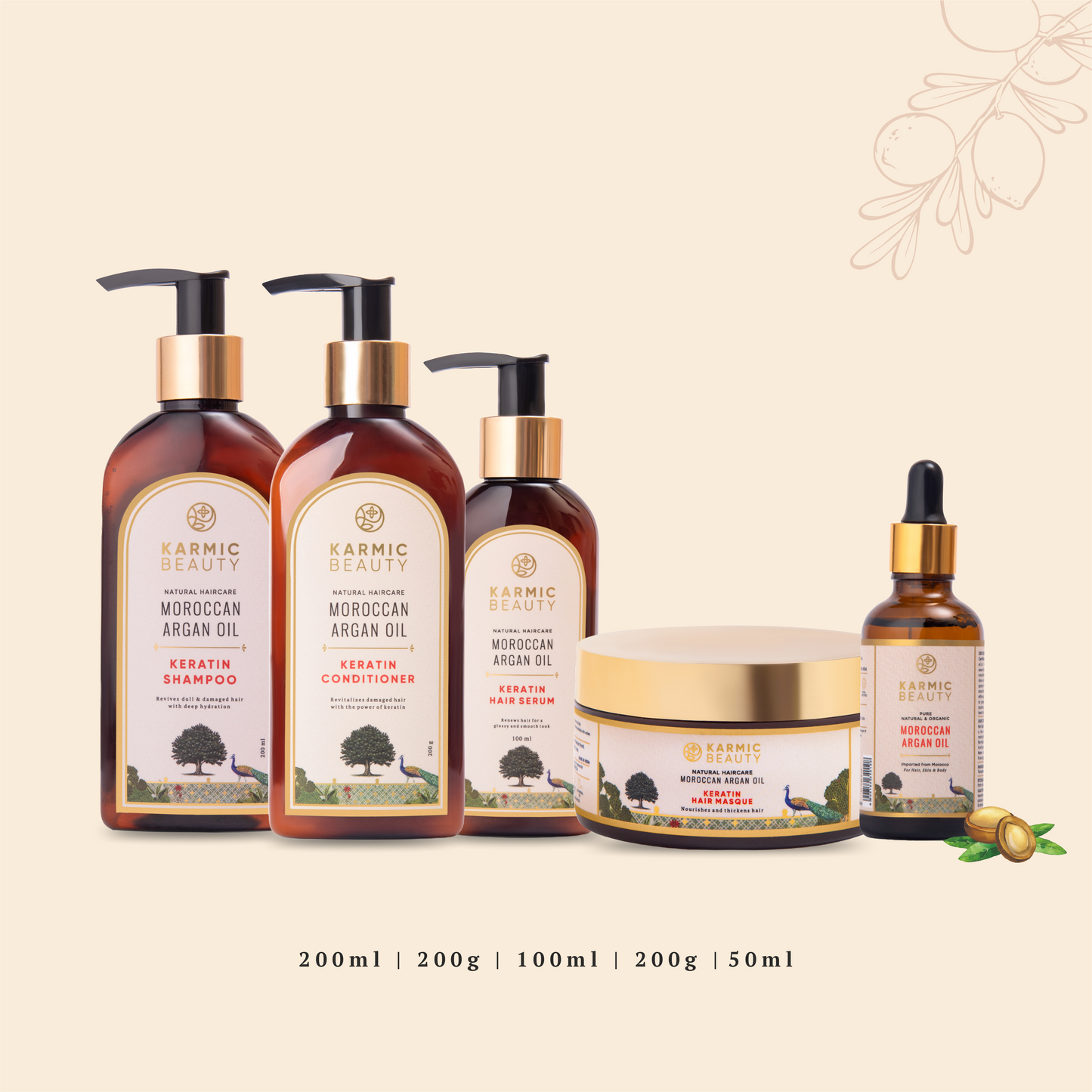 Karmic Beauty Heritage collection all items with their net content amount mentioned