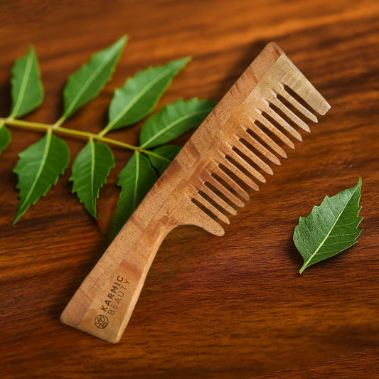 🎁 Karmic Beauty Raw Neem Wooden Comb with Handle