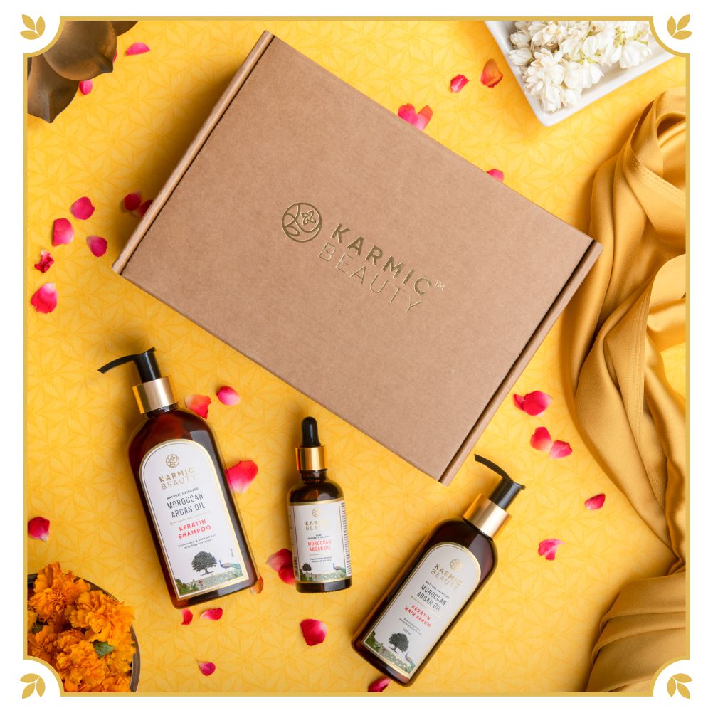 Karmic Beauty Majestic Trio hair care combo with natural and organic shampoo, Hair Serum and Argan Oil.