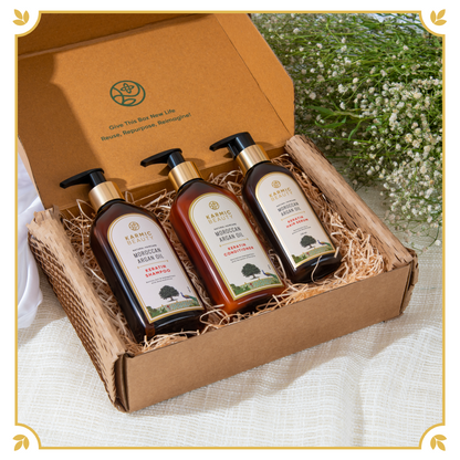 Karmic Beauty's Regal Roots Maharaja Hair Care Set of Keratin Shampoo, Conditioner and Hair Serum.