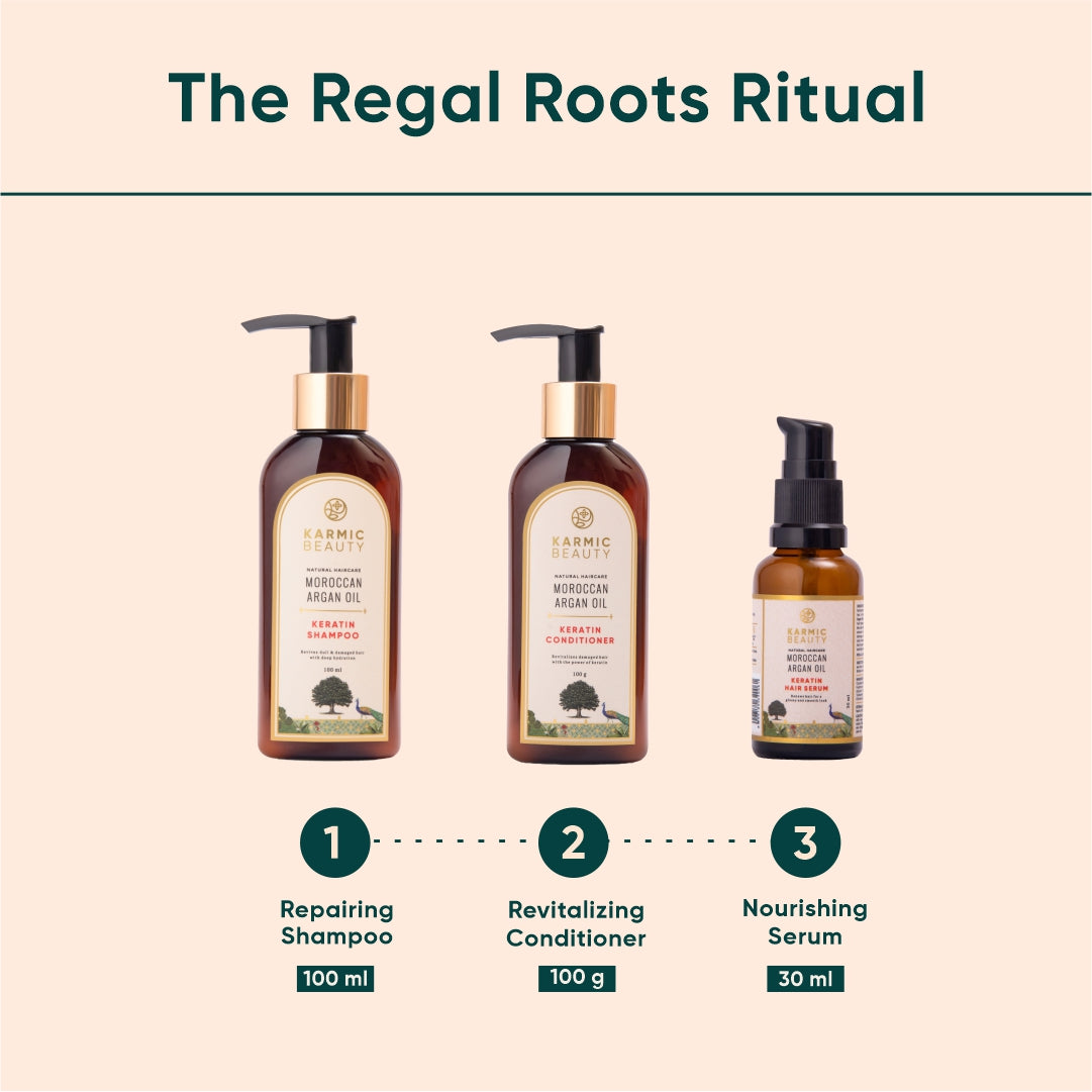 Regal Roots (Raja): Repair & Protect Hair Care Set of Keratin Shampoo (100ml), Conditioner (100g) & Hair Serum (10ml)