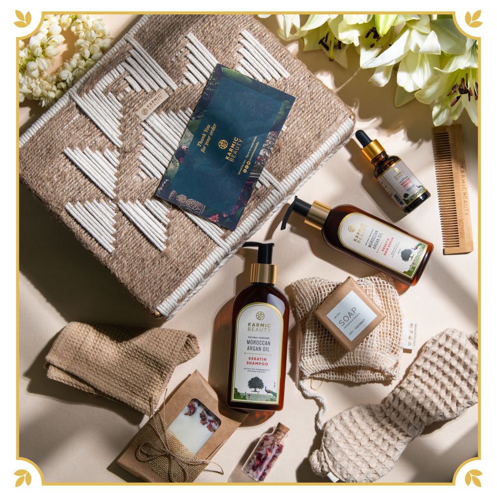 Karmic Beauty's Royal Majesty Indulgence Gift Basket overview of all product offered in this luxurious gift set.