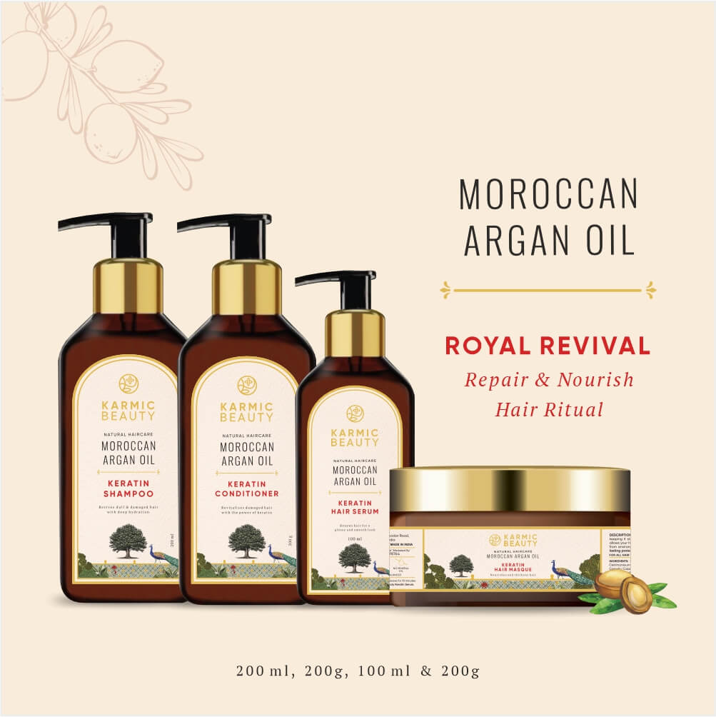 Royal Revival All Items with their Net Quantity. Shampoo - 200ml, Conditioner - 200g, Hair Mask - 200g and Hair Serum - 100ml