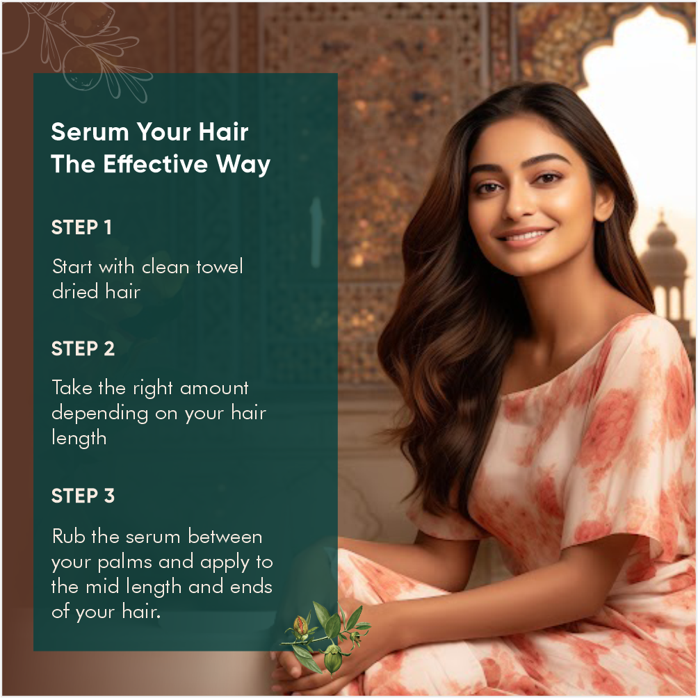 An image of a comprehensive guidebook with the title "Serum your hair the effective way" by Karmic Beauty