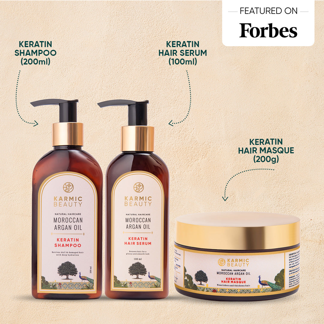Frizz-Free Ritual Combo of Keratin Shampoo (200ml), Hair Masque (200g) & Hair Serum (100ml)