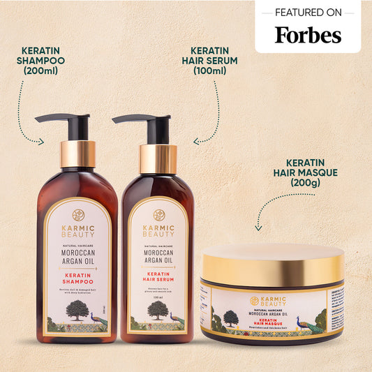 Frizz-Free Ritual Combo of Keratin Shampoo (200ml), Hair Masque (200g) & Hair Serum (100ml)